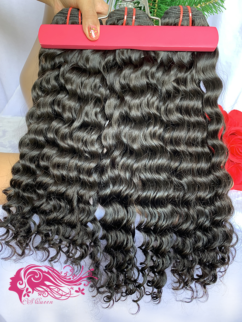 Csqueen Raw Bounce Curly 3 Bundles with 5*5 HD Lace Closure Unprocessed hair